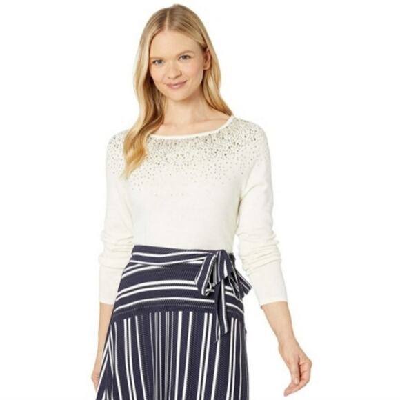 Tommy Bahama Silver Vista Ivory Embellished Sequins Cashmere Wool Sweater - med - Picture 2 of 12